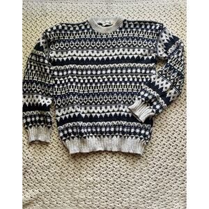 Vintage 90s Blue Gray Green Striped Cotton Grandpa Sweater Size XL